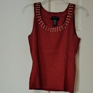 Rust Orange Tank Top with Studded Neckline